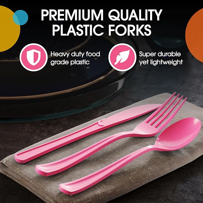 Heavy Duty Cerise Plastic Forks | 1200 Count