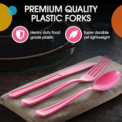 Heavy Duty Cerise Plastic Forks | 100 Count