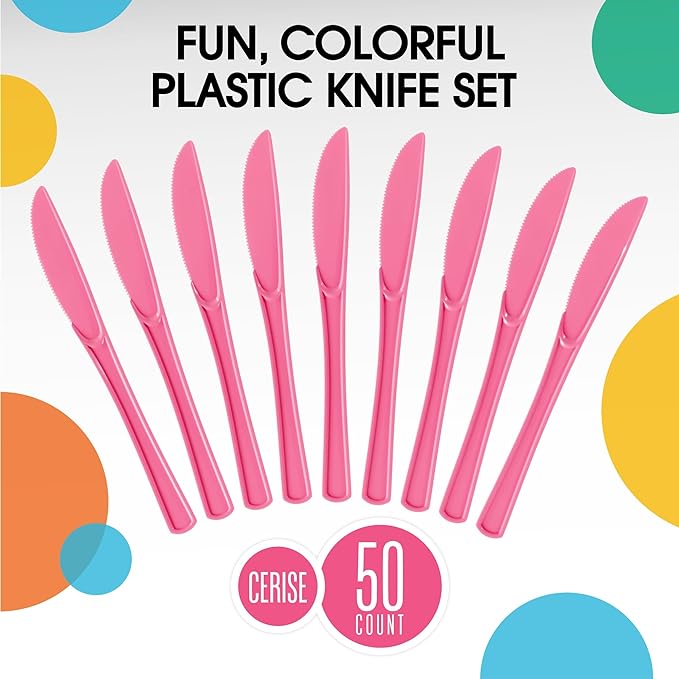 Heavy Duty Cerise Plastic Knives | 100 Count