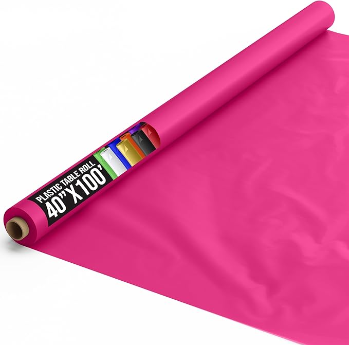 40 In. x 100 Ft. Premium Cerise Plastic Table Roll | 6 Pack