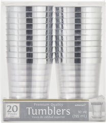 Bordered Trim Plastic Tumblers, Clear/Silver, 10-ounce, 20-ct - Pack of 6