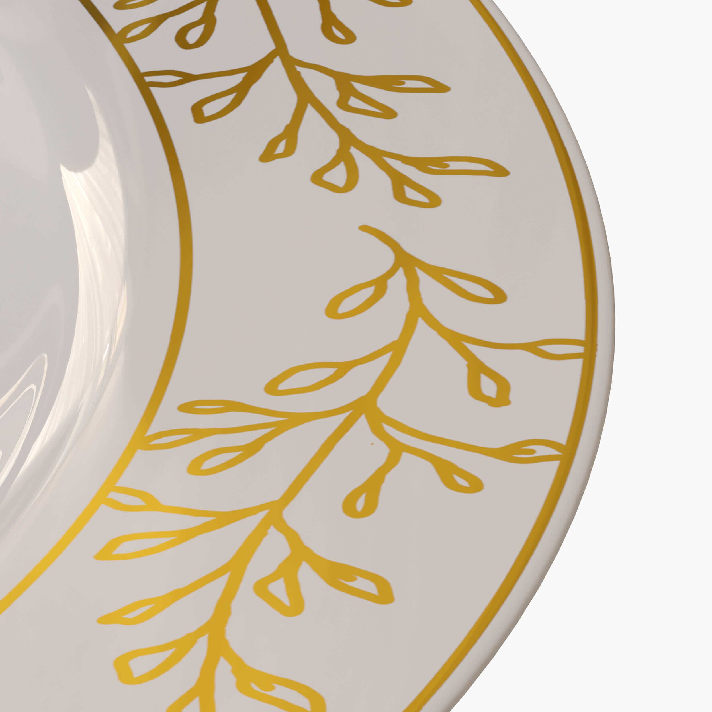 10.25" Gold Leaf Design Plastic Plates (120 Count) - Yom Tov Settings