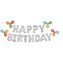 Happy Birthday Letters Transparent Confetti Foil Balloon Banner, Silver, 8.5-in - Pack of 5