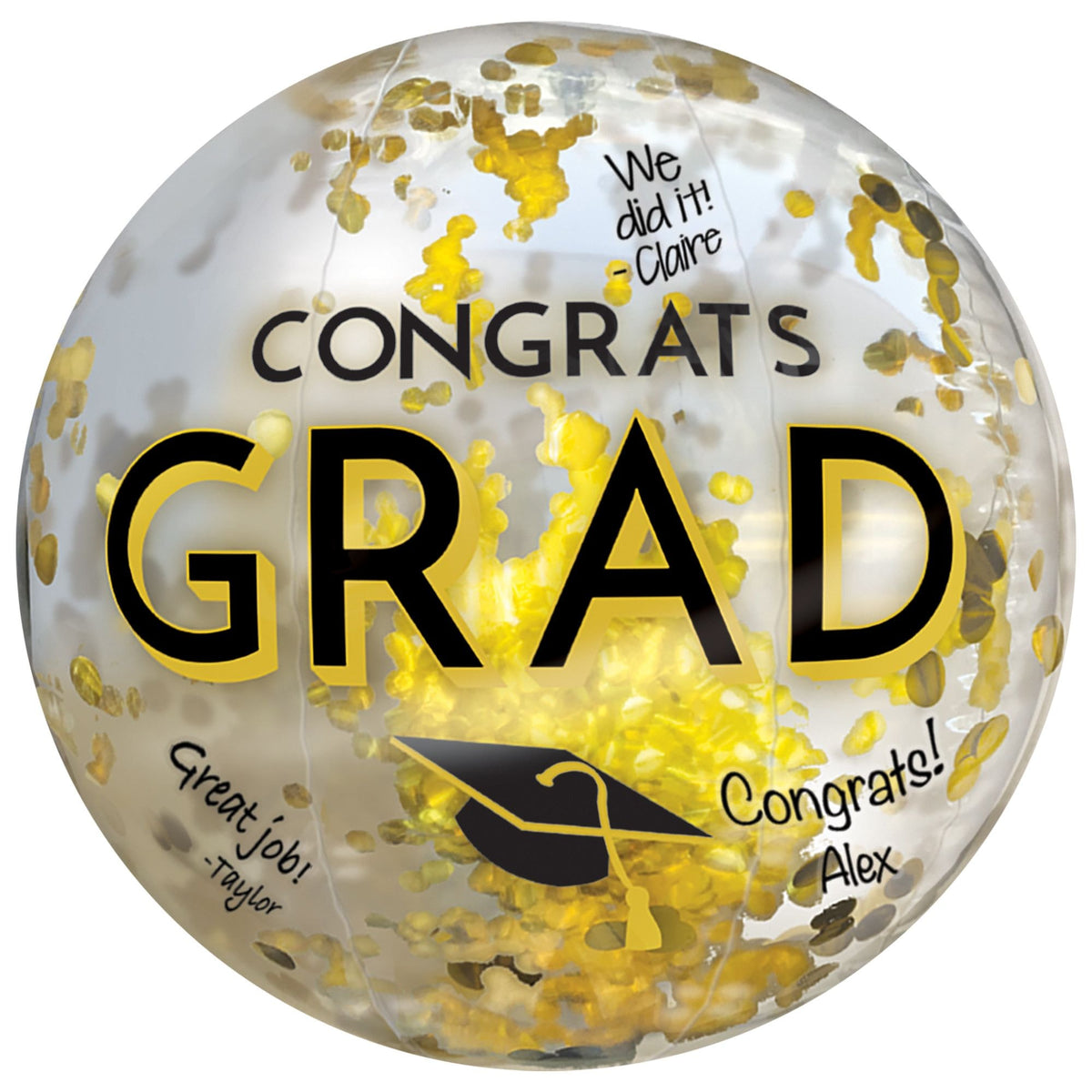 Graduation Metallic Inflatable Ball Favour, Black/Gold/Silver - Pack of 2