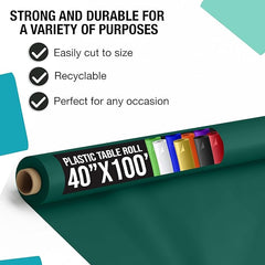 40 In. x 100 Ft. Premium Dark Green Plastic Table Roll | 6 Pack