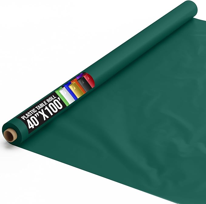 40 In. x 100 Ft. Premium Dark Green Plastic Table Roll | 6 Pack