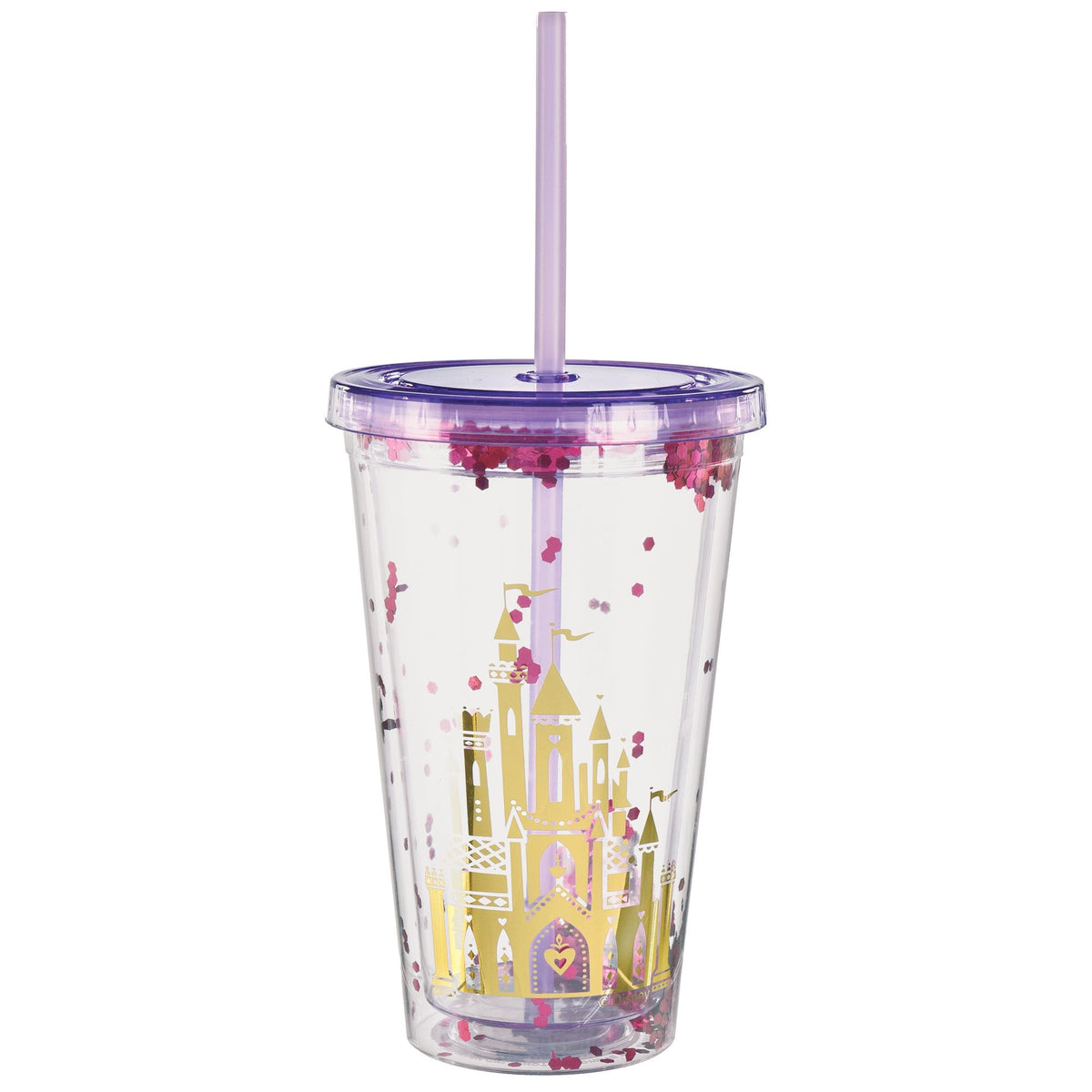 Disney Princess Confetti Tumbler Plastic Cup, Purple/Clear, 16-ounce - Pack of 4