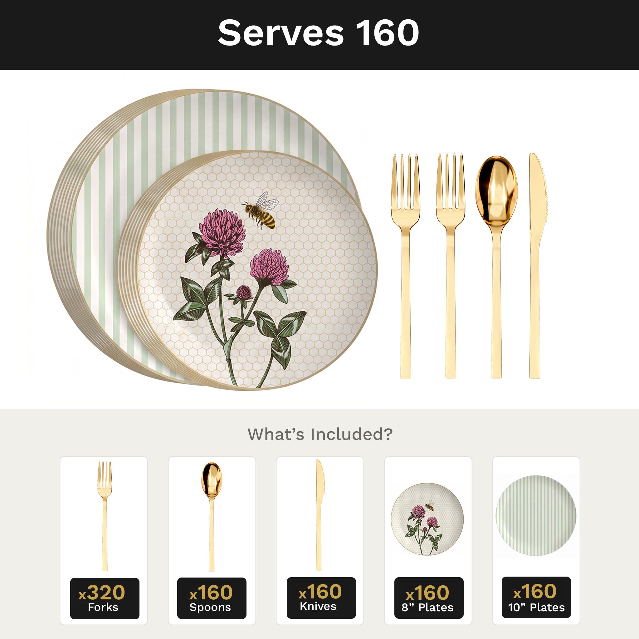 Earthtrends Sweet Life Deluxe Set | Plates & Gold Cutlery | Serves 160