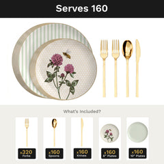 Earthtrends Sweet Life Deluxe Set | Plates & Gold Cutlery | Serves 160