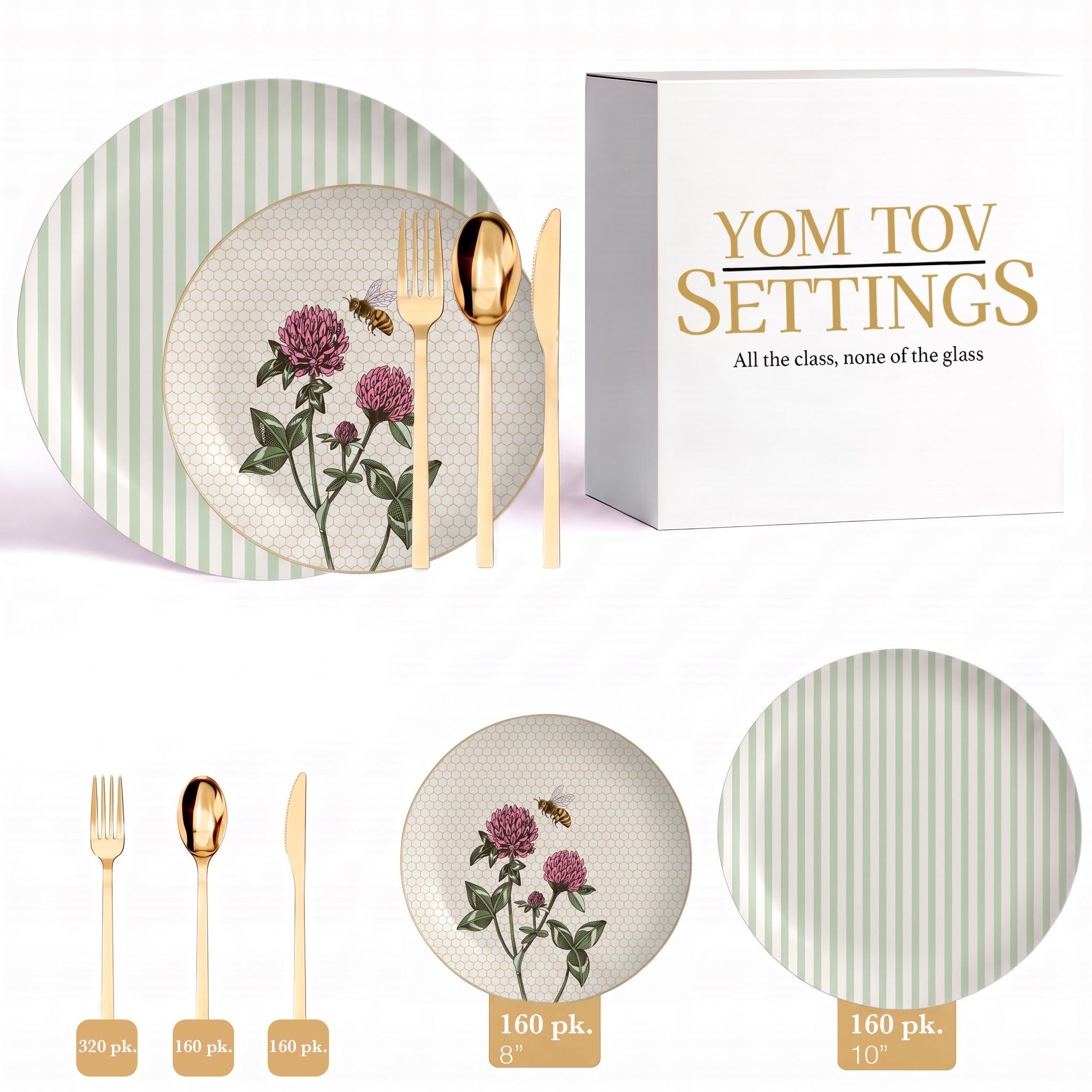 Earthtrends Sweet Life Deluxe Set | Plates & Gold Cutlery | Serves 160