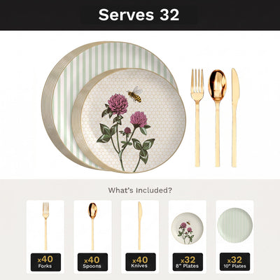 Earthtrends Sweet Life Deluxe Set | Plates & Gold Cutlery | Serves 32