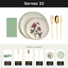 Earthtrends Sweet Life Ultimate Set | Plates, Gold Cutlery & Napkins | Serves 32