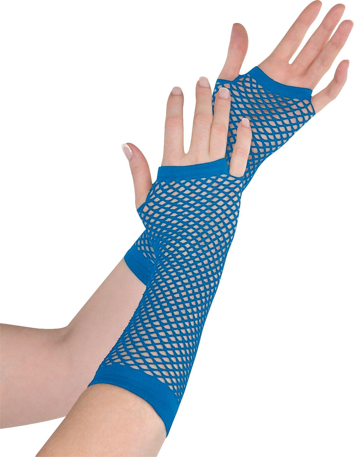Royal Blue Long Fingerless Fishnet Gloves, One Size, Adult - Pack of 2
