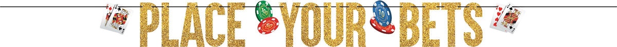 Roll the Dice "Place Your Bets" Banner, Gold, 12-foot - Case of 48
