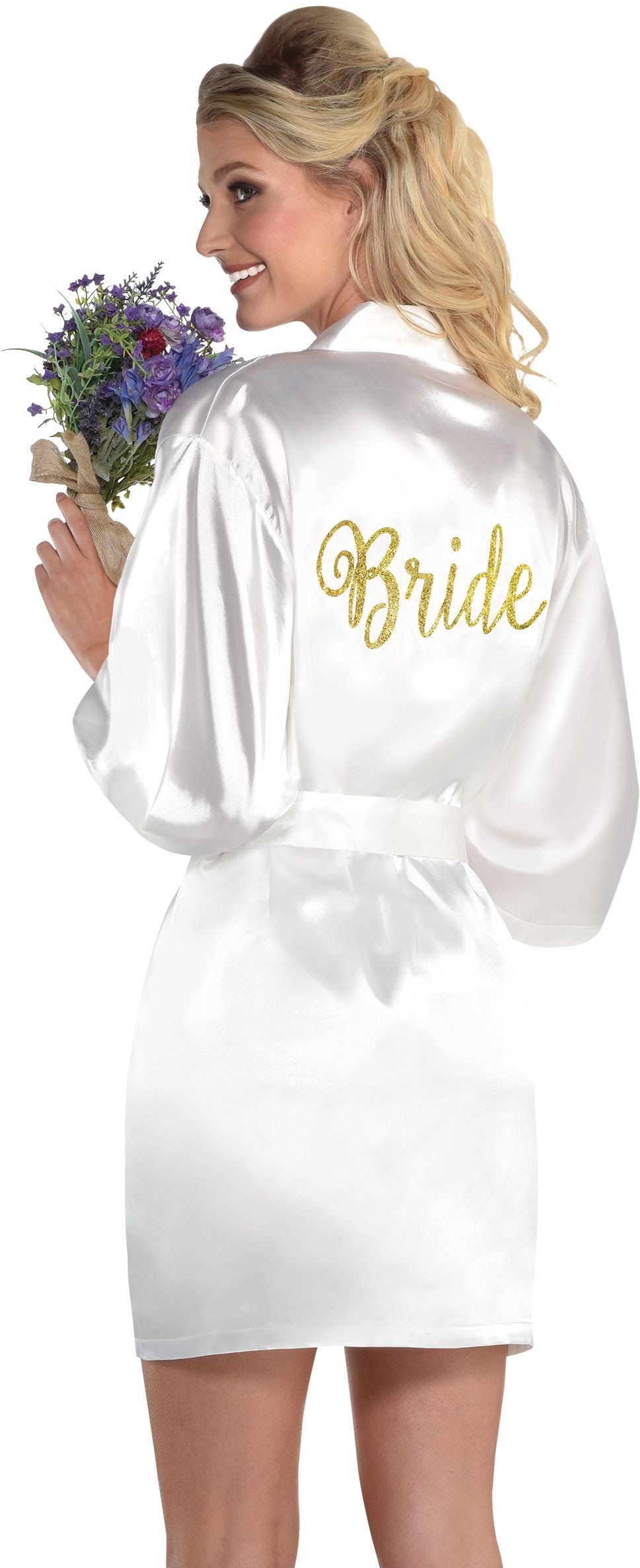 Bride Satin Glitter Robe, Gold/White, One Size - Pack of 2