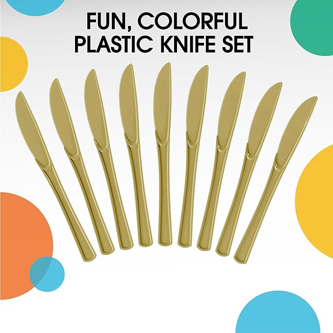 Heavy Duty Gold Plastic Knives | 100 Count