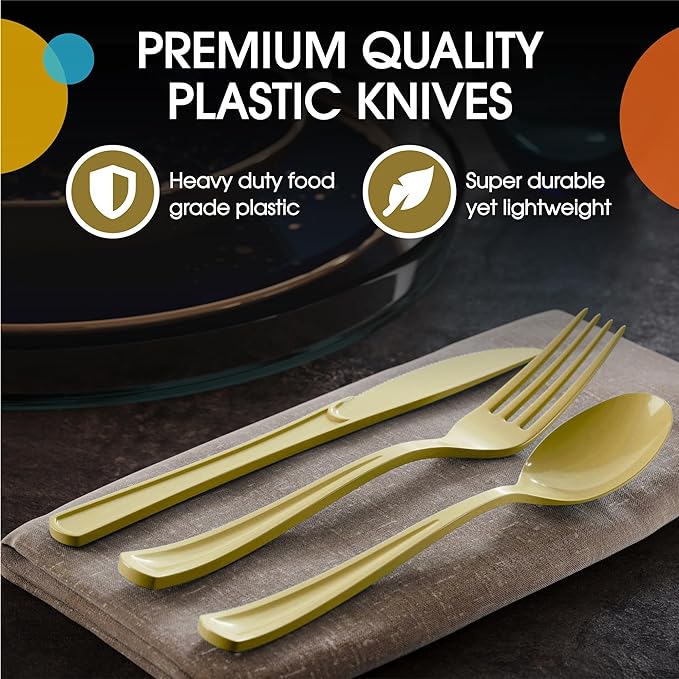 Heavy Duty Gold Plastic Knives | 1200 Count