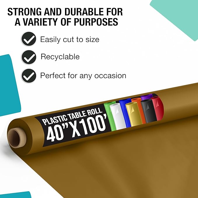 40 In. x 100 Ft. Premium Gold Plastic Table Roll | 6 Pack