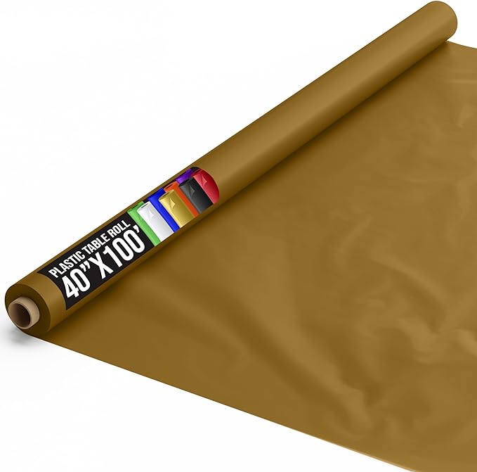 40 In. x 100 Ft. Premium Gold Plastic Table Roll | 6 Pack