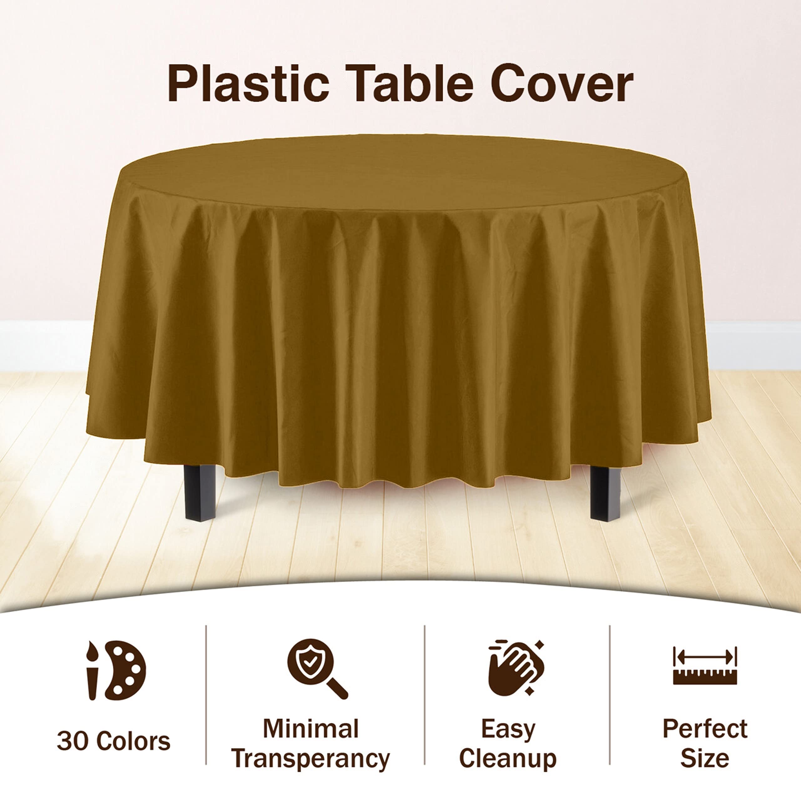 Gold Round Plastic Table Covers | 48 Count