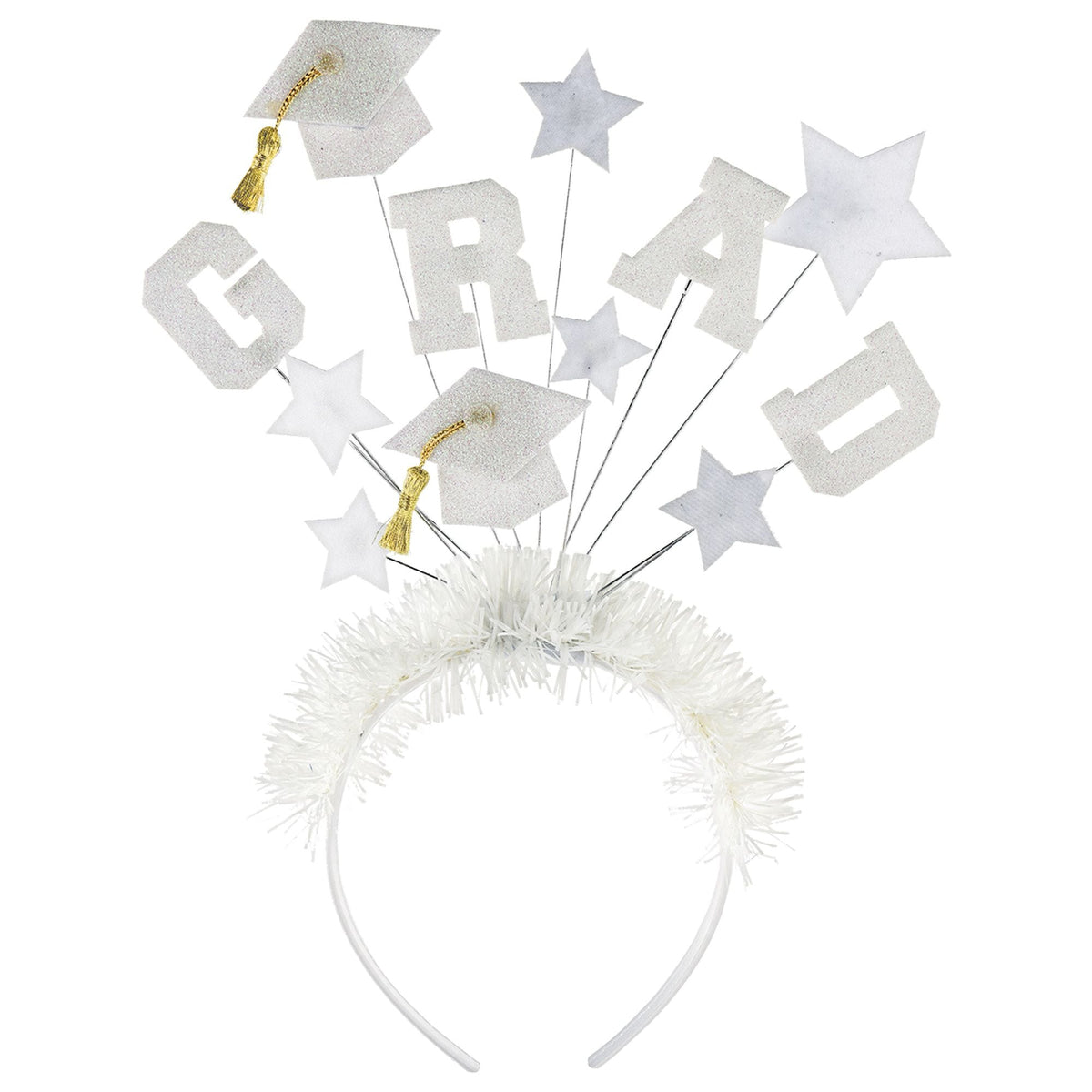 GRAD Graduation Headband, White - Pack of 6