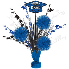 Congrats Grad Metallic Tinsel Centerpiece, Blue, 18-inch - Pack of 6