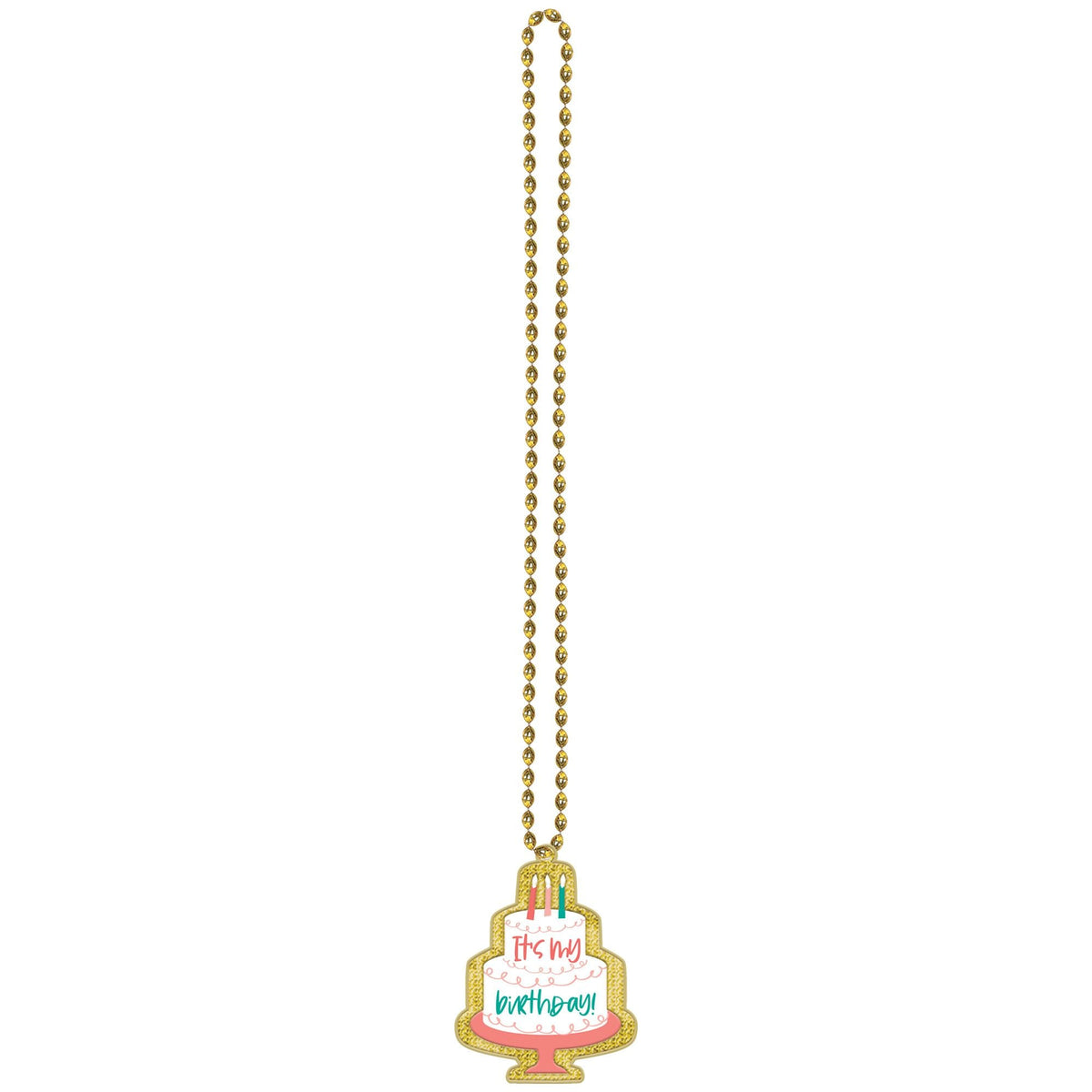 Happy Cake Day Beaded Necklace, Gold/Multi-Colored, 38-inch - Pack of 2