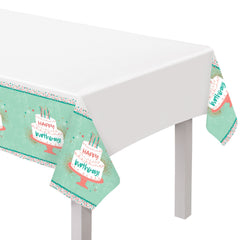 Happy Cake Day, Plastic Table Cover, White/Blue, 54x84-inch - Pack of 12