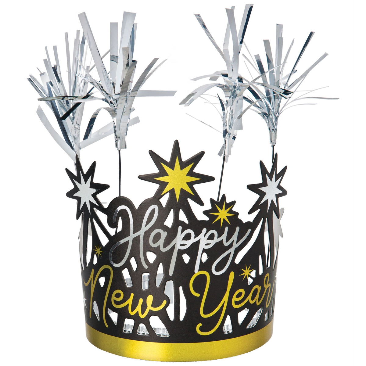 Happy New Year Tinsel Tiara Crown, Gold/Silver/Black, One Size - Case of 72