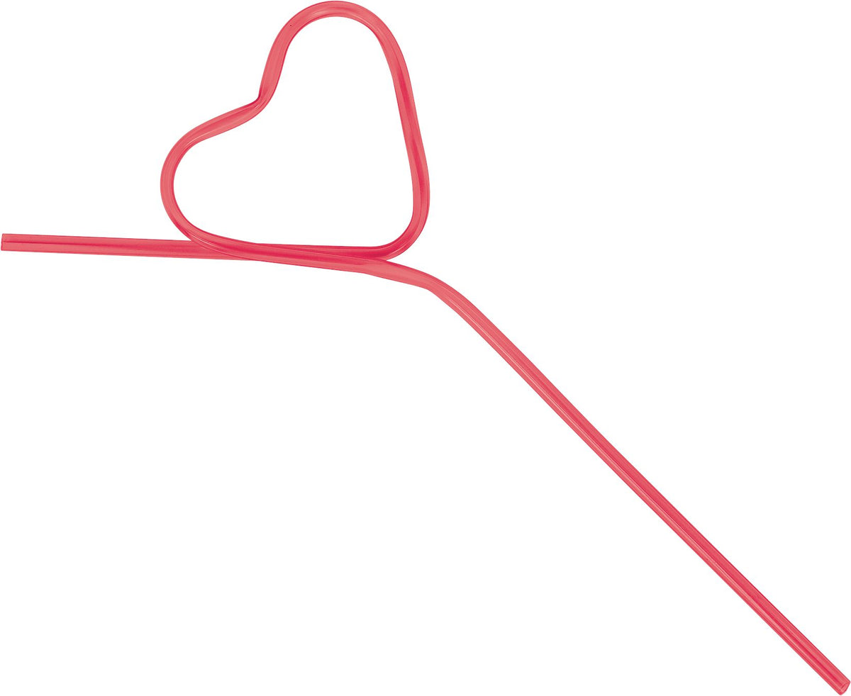 Heart Plastic Reusable Straw, Red, for Valentine's Day - Pack of 6