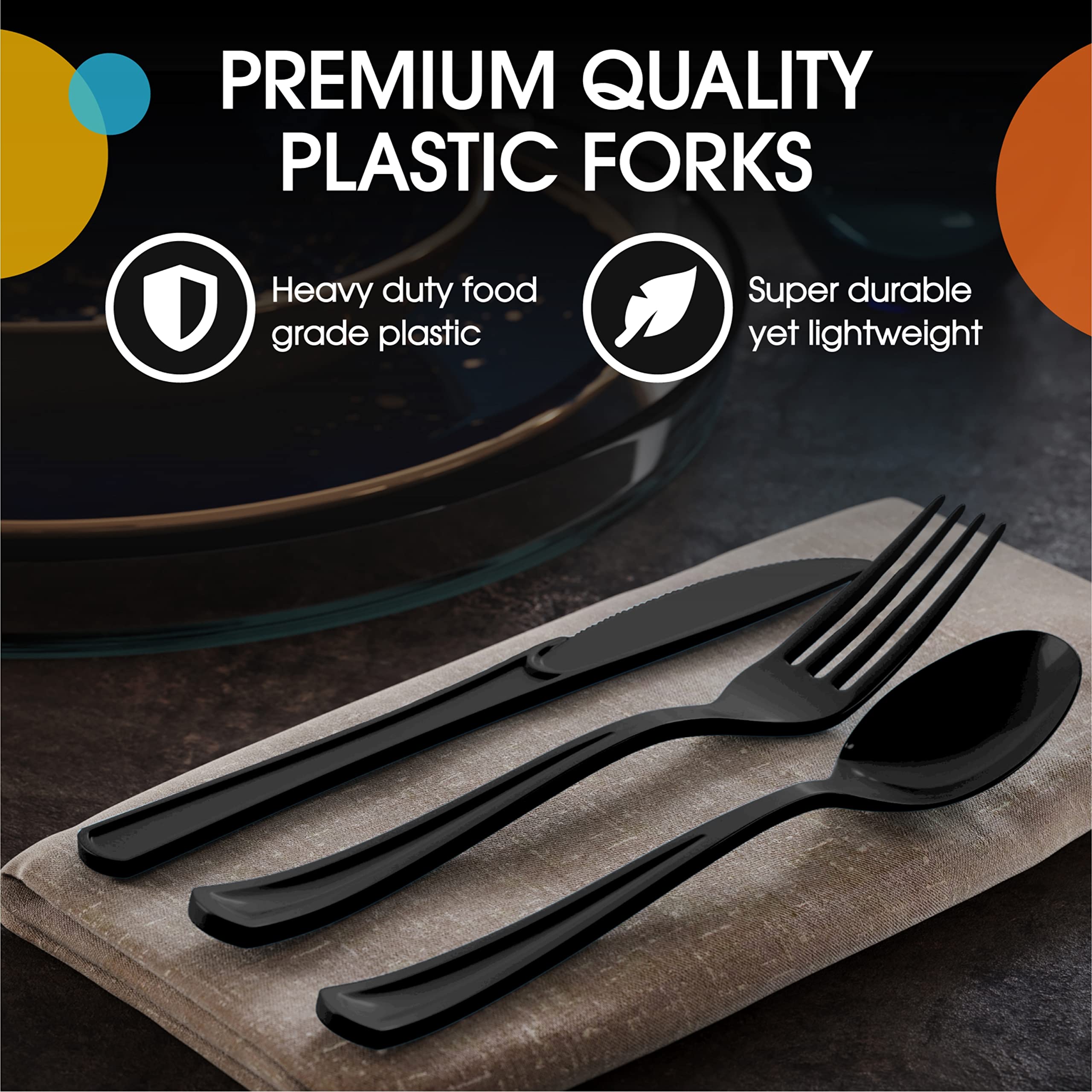 Heavy Duty Black Plastic Forks | 1200 Count