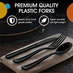 Black Cutlery Combo Set - 50 Forks 50 Spoons And 50 Knives