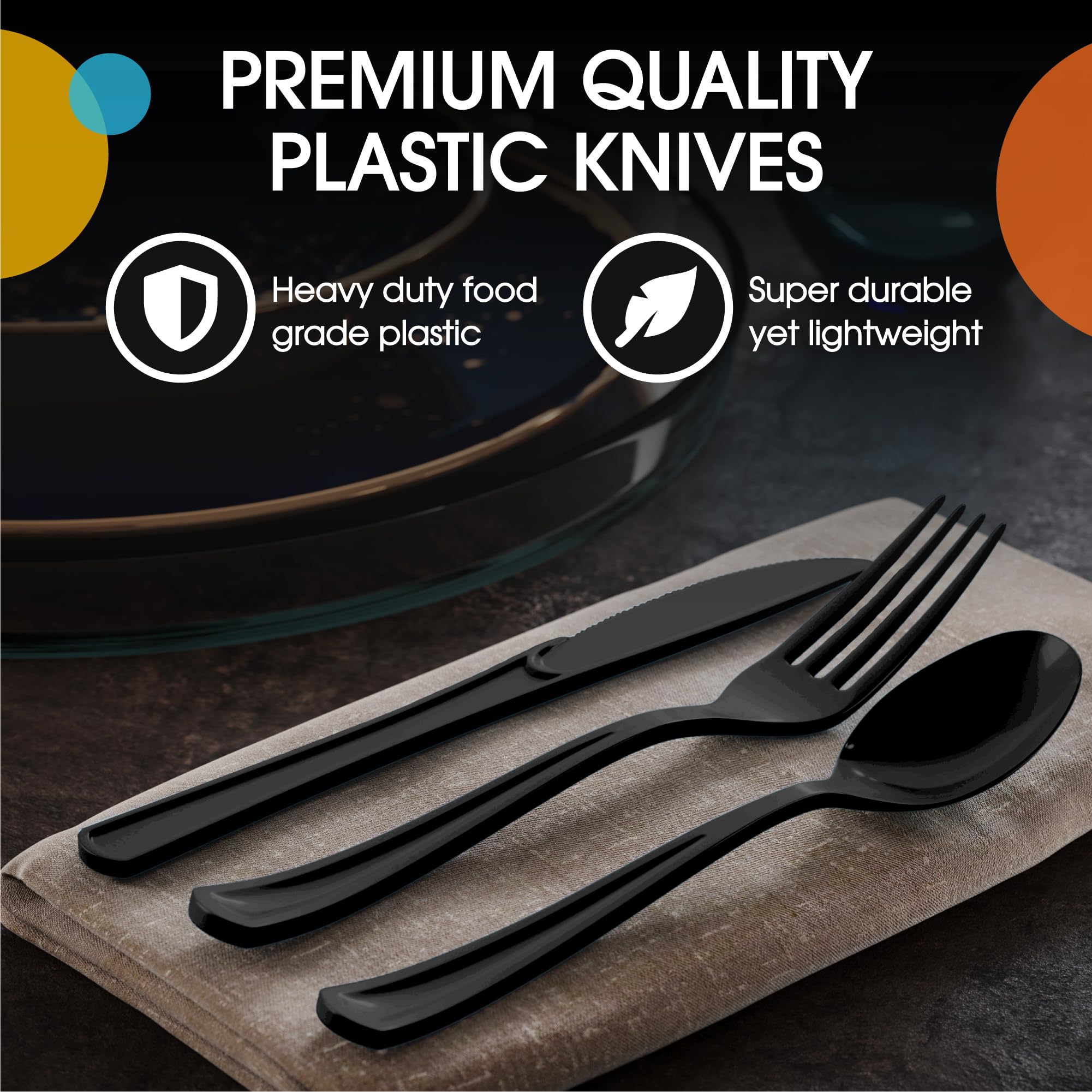 Heavy Duty Black Plastic Knives | 1200 Count