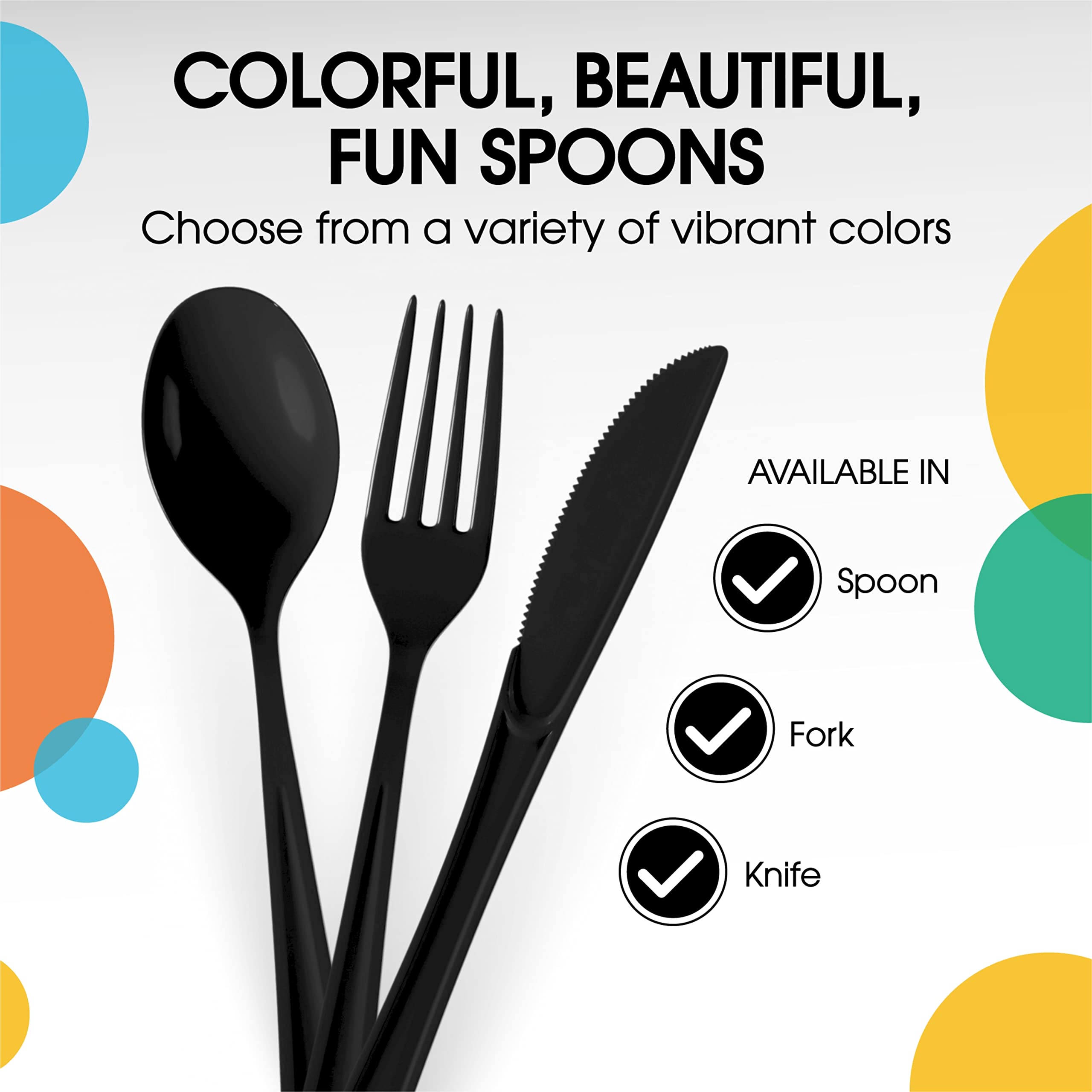 Heavy Duty Black Plastic Spoons | 1200 Count