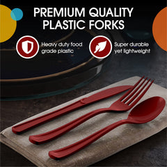 Heavy Duty Burgundy Plastic Forks | 1200 Count