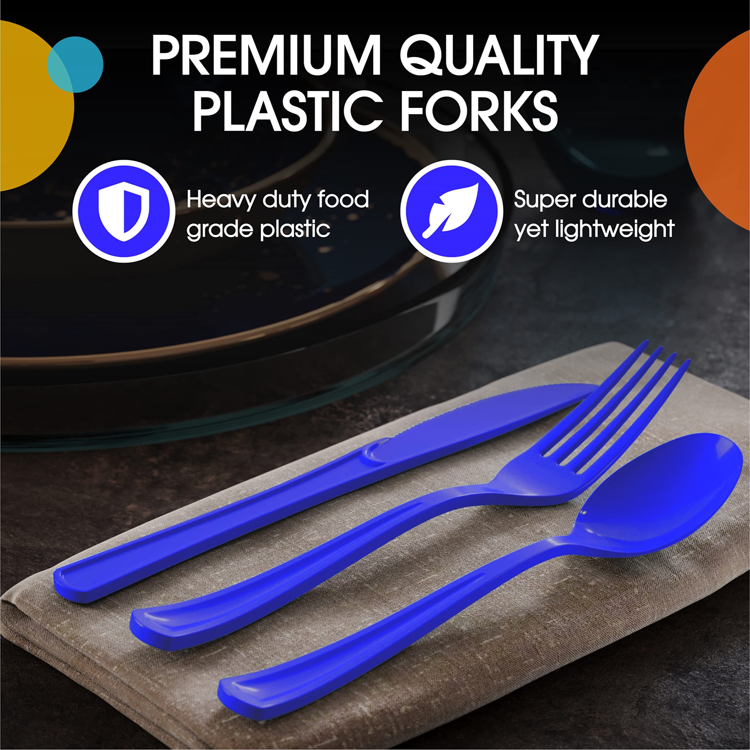 Dark Blue Cutlery Combo Set - 50 Forks 50 Spoons And 50 Knives