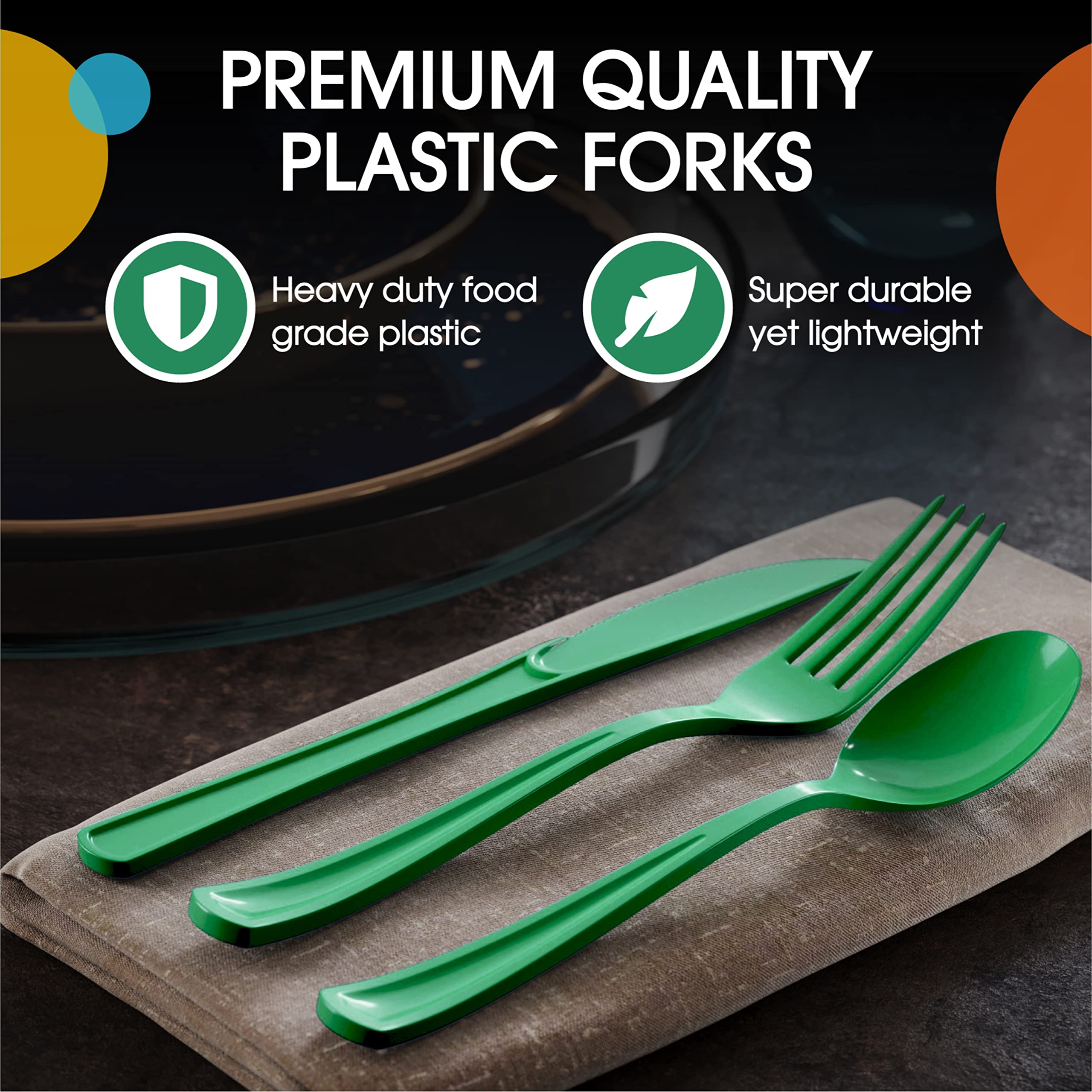 Heavy Duty Emerald Green Plastic Forks | 1200 Count