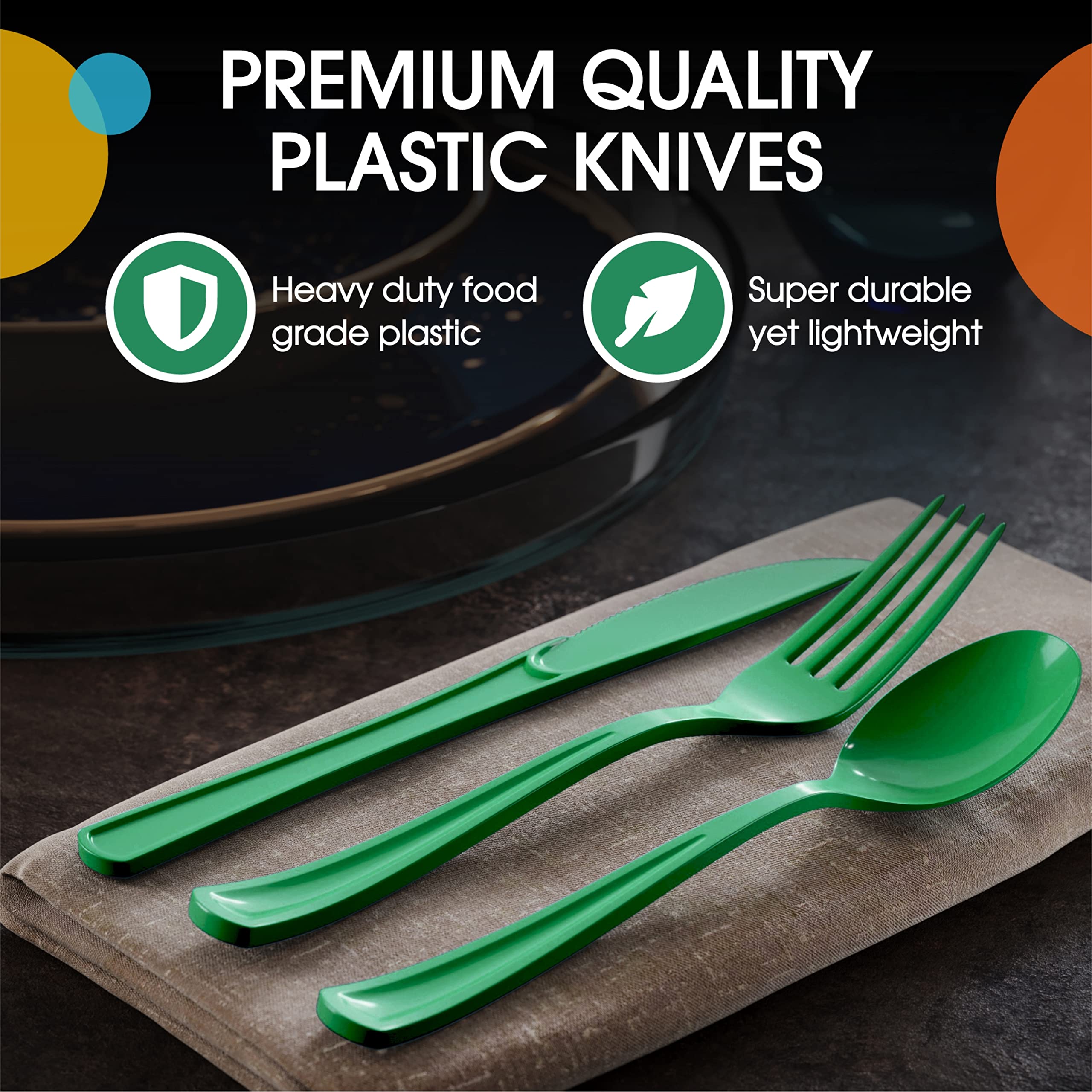 Heavy Duty Emerald Green Plastic Knives | 1200 Count