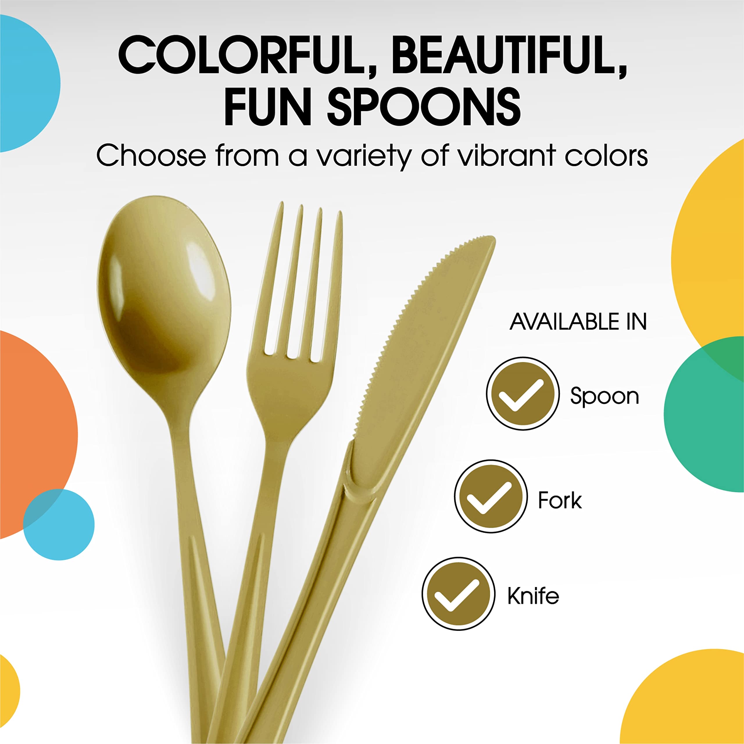 Heavy Duty Gold Plastic Spoons | 1200 Count