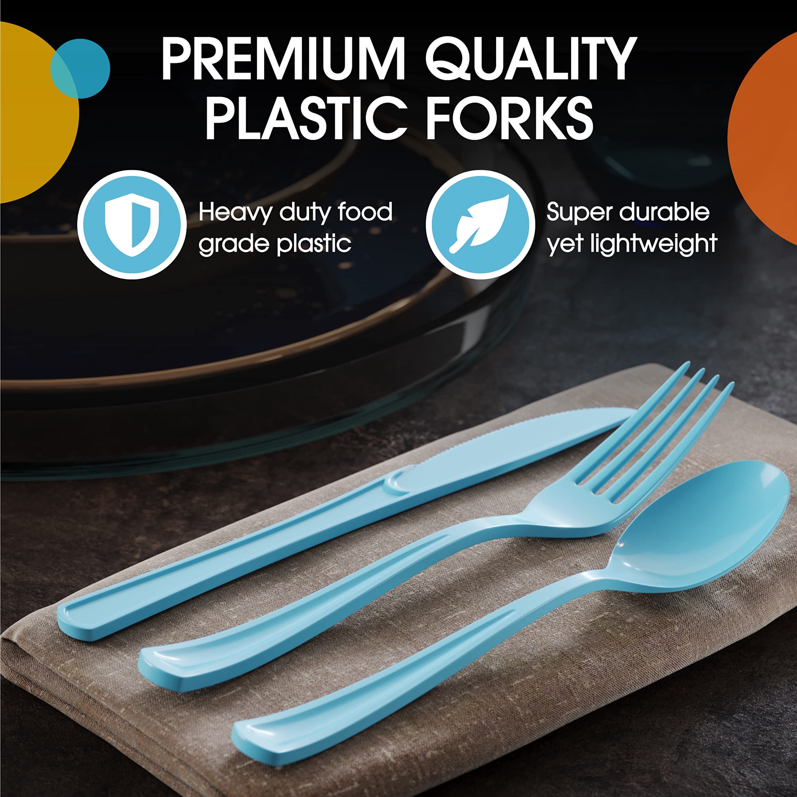 Light Blue Cutlery Combo Set - 50 Forks 50 Spoons And 50 Knives