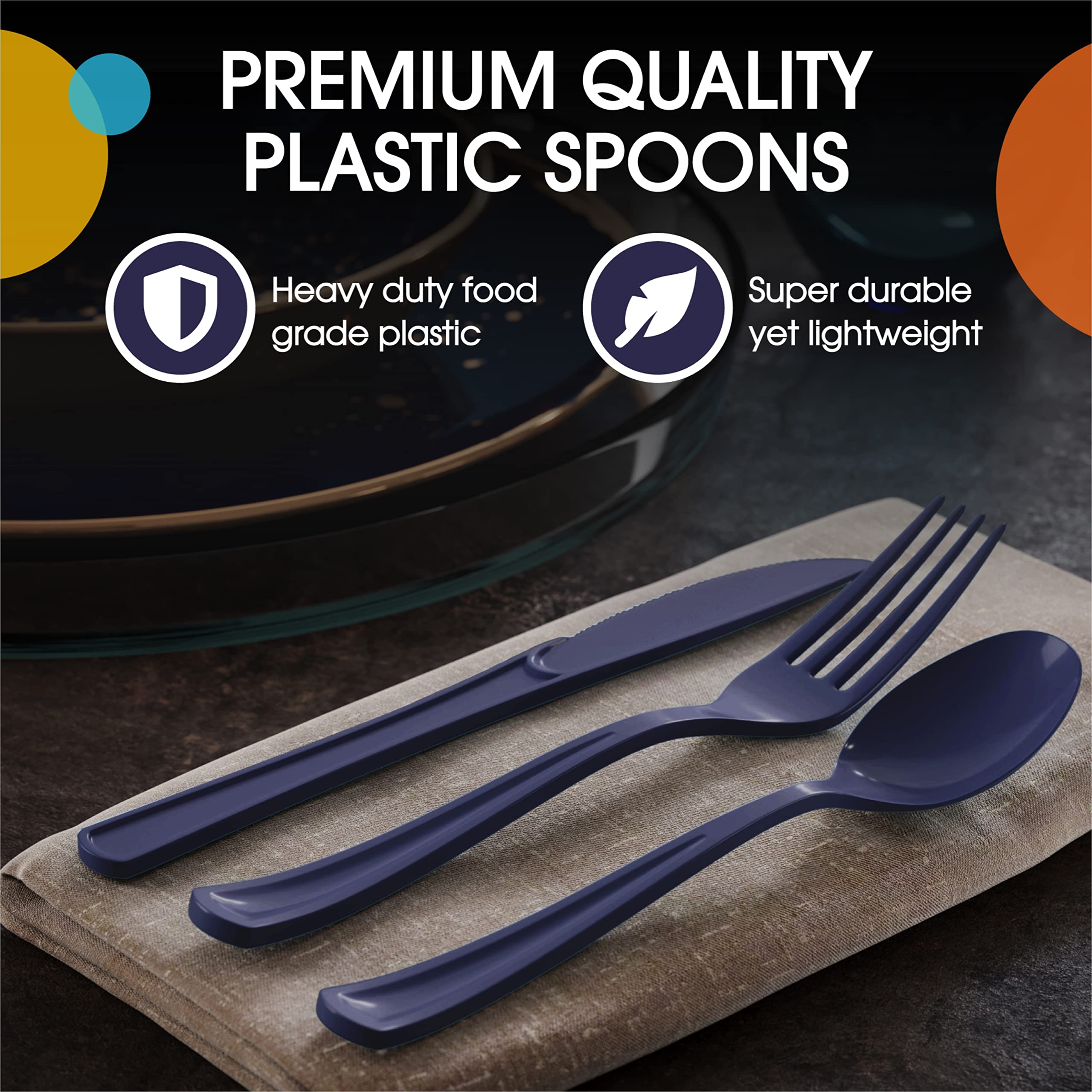 Heavy Duty Navy Plastic Spoons | 1200 Count