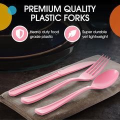 Heavy Duty Pink Plastic Forks | 100 Count