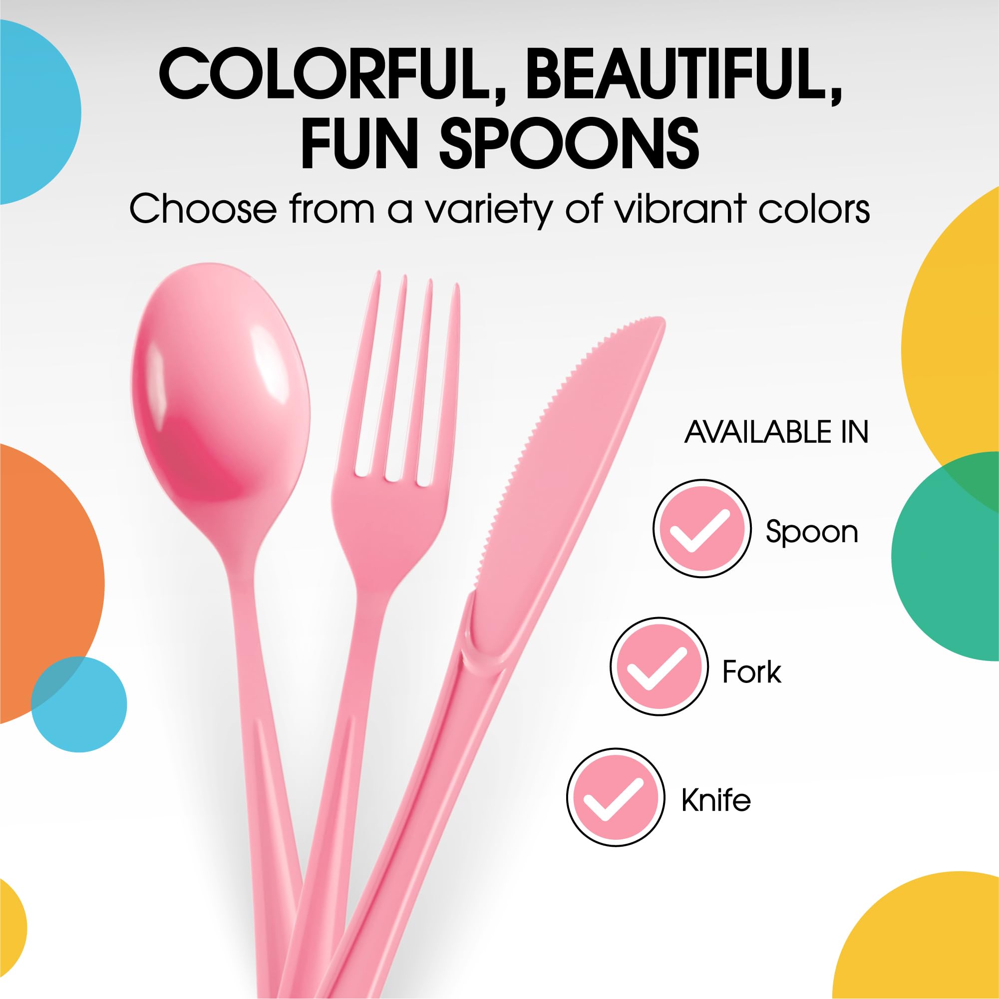 Heavy Duty Pink Plastic Spoons | 100 Count