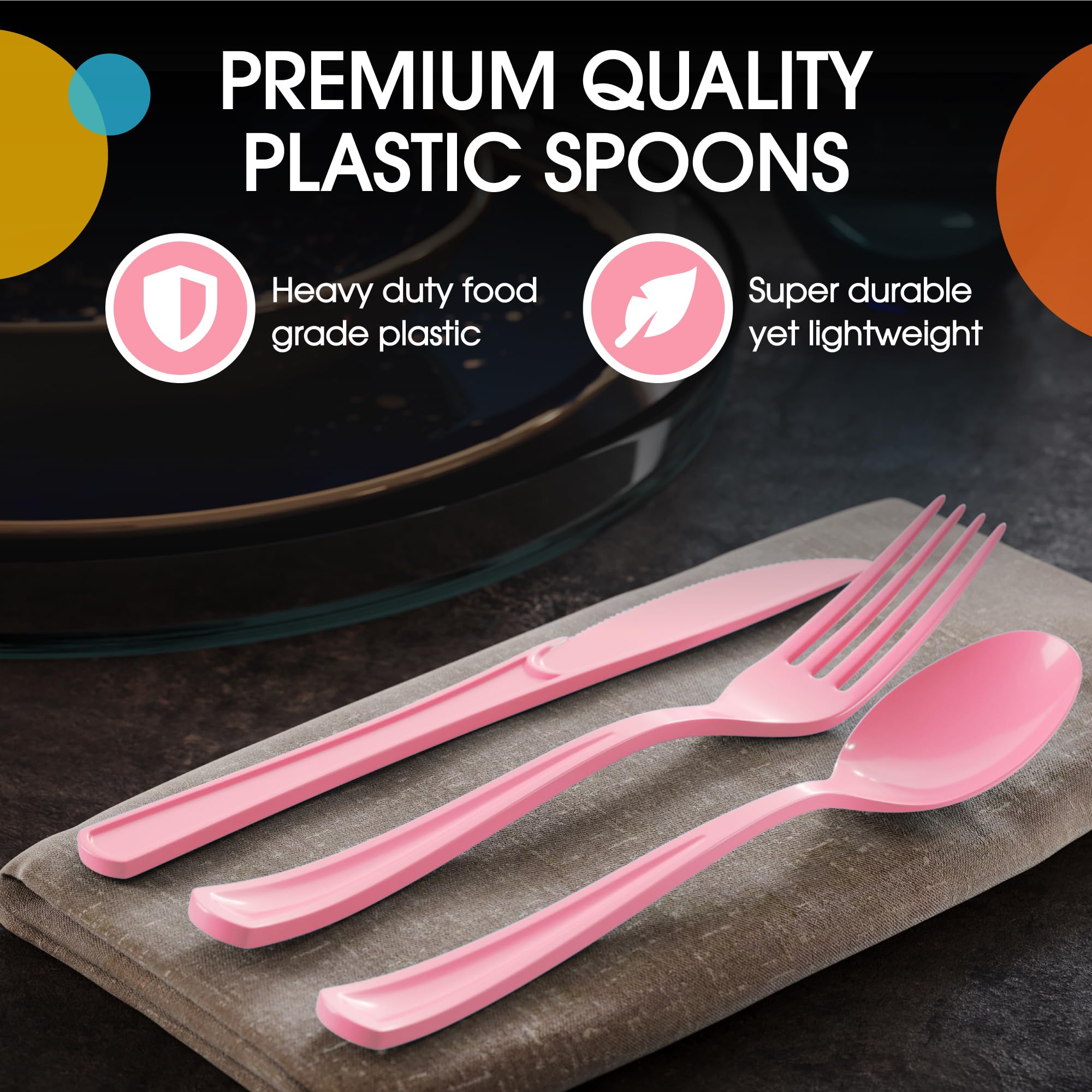 Heavy Duty Pink Plastic Spoons | 1200 Count