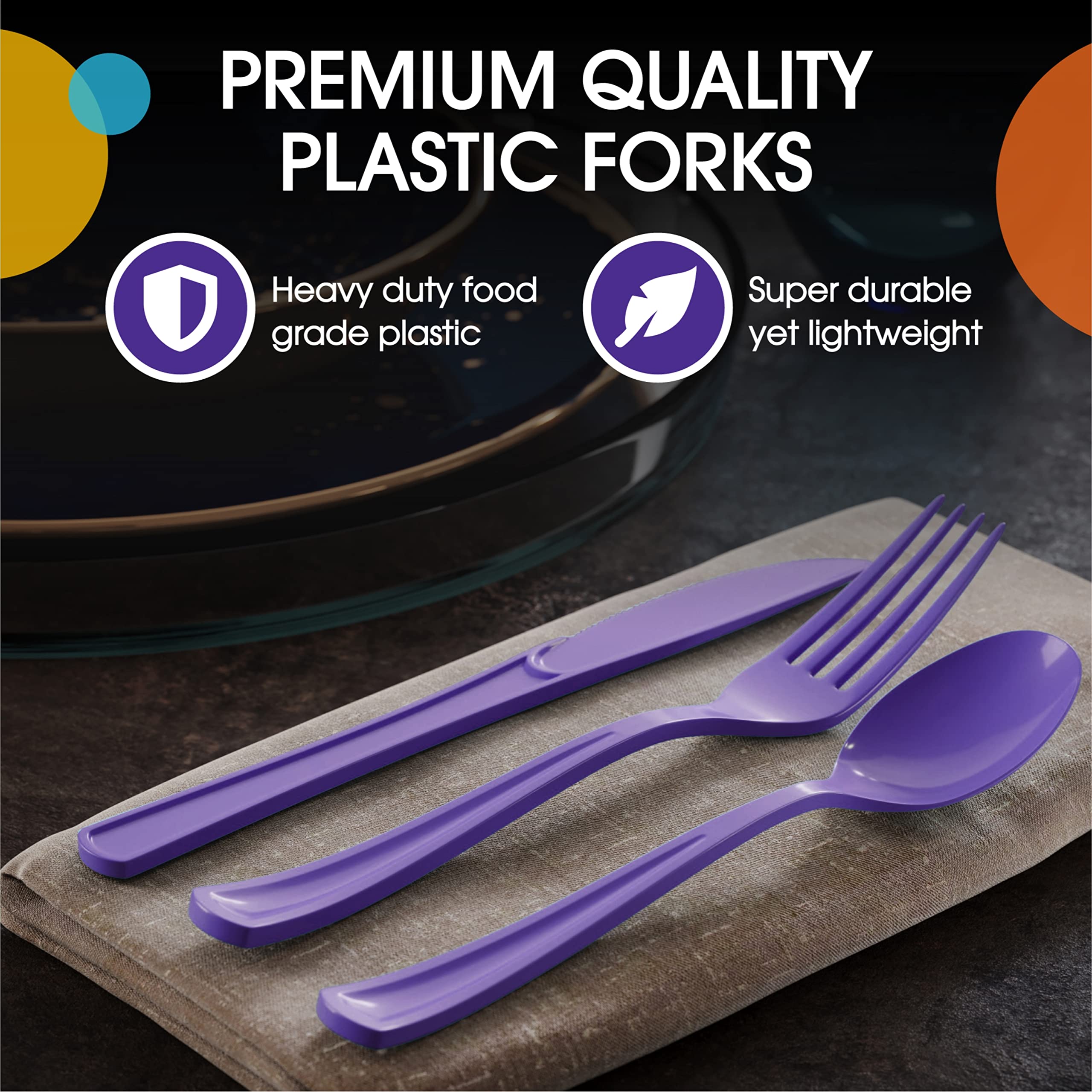 Purple Cutlery Combo Set - 50 Forks 50 Spoons And 50 Knives