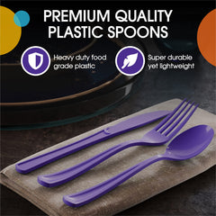 Heavy Duty Purple Plastic Spoons | 100 Count