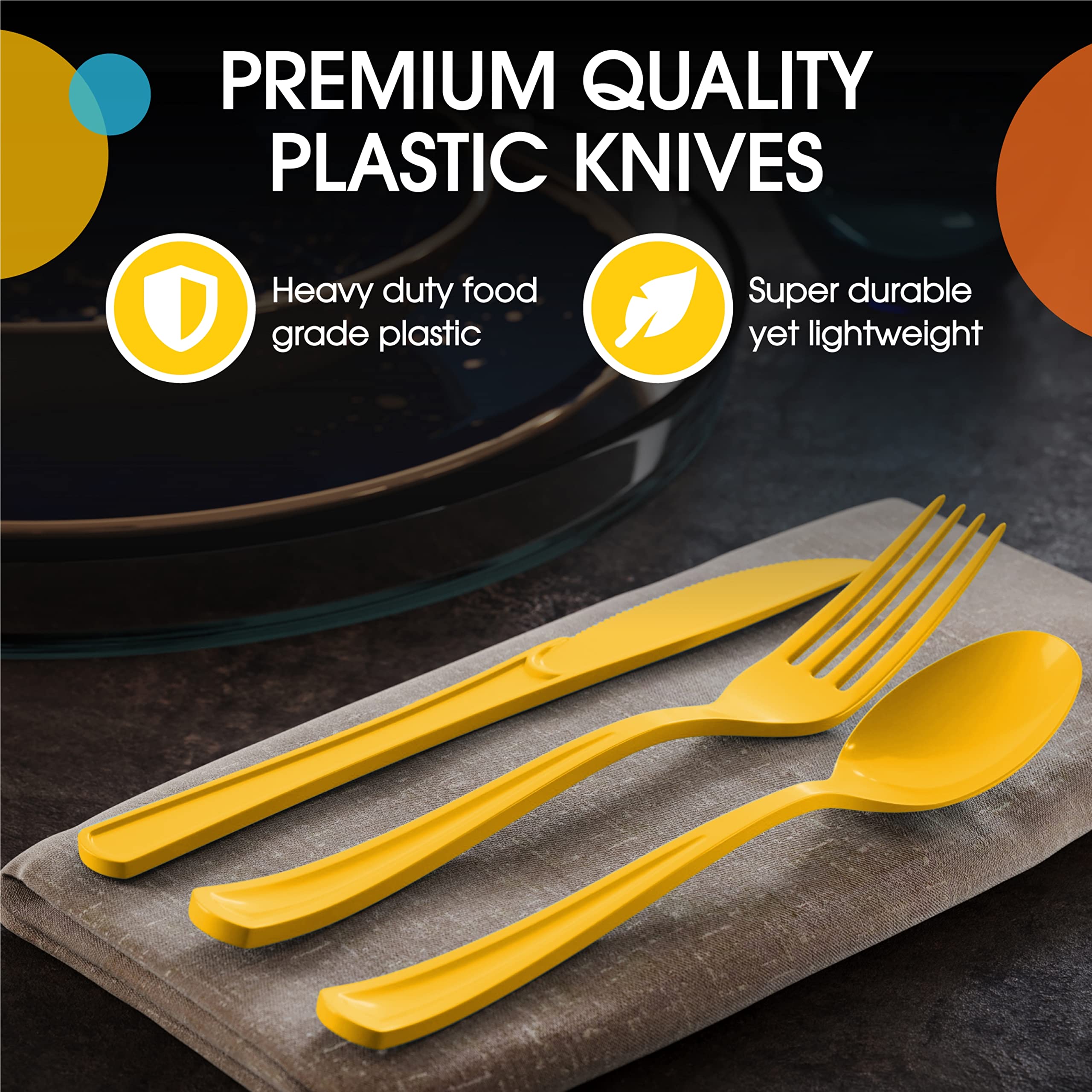 Heavy Duty Yellow Plastic Knives | 1200 Count