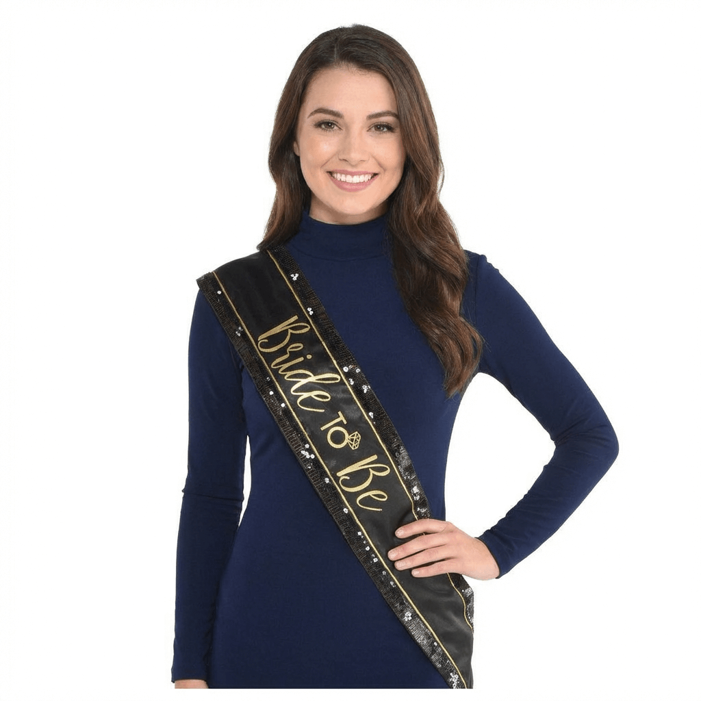 Bride To Be Sequin Sash, Black/Gold, One Size