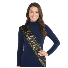 Bride To Be Sequin Sash, Black/Gold, One Size