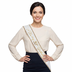 Golden Age 50th Birthday Sash, White/Gold, One Size